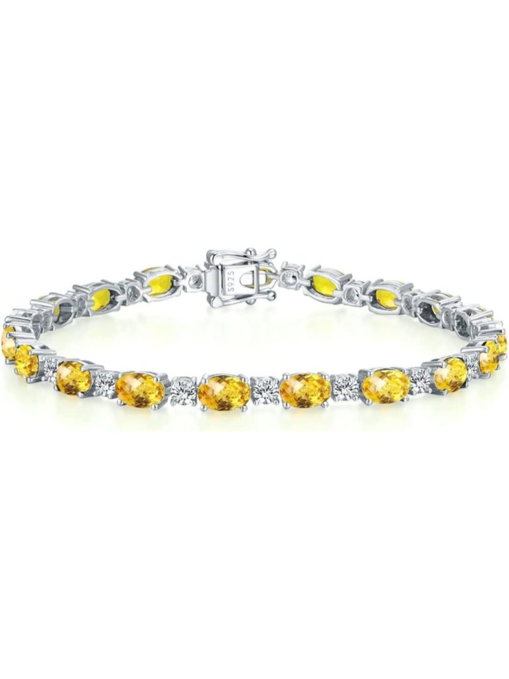 Women's Yellow 7 Inches Sterling Silver Birthstone Tennis Bracelet Jewelry